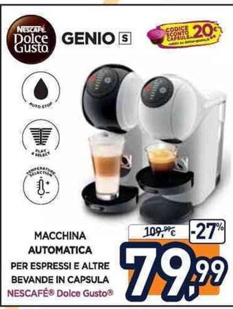 Unieuro Nescafé Dolce Gusto Macchina Automatica Per Espressi E Altre Bevande In Capsula offerta