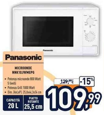 Unieuro Panasonic Microonde NNK10JWMEPG offerta