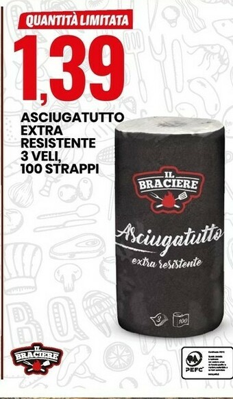Eurospin Il braciere Asciugatutto Extra Resistente 3 Veli 100 Strappi offerta