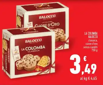 Conad Balocco La Colomba classica, cuore d'oro senza canditi 750 g offerta