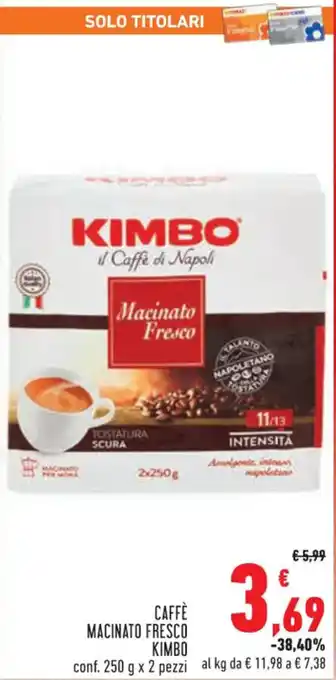 Conad Kimbo Caffè Macinato Fresco 250 gr x 2 pezzi offerta