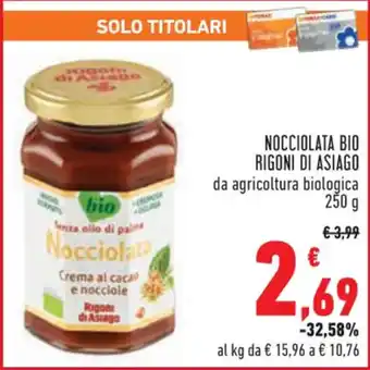 Conad Rigoni Di Asiago Nocciolata Bio da agricoltura biologica 250 g offerta