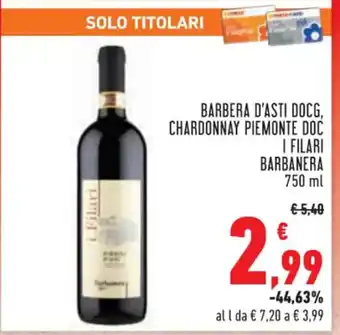 Conad Barbanera Barbera S'Asti DOCG ChardonnayPiemonte DOC Filari 750 ml offerta