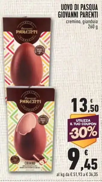 Conad Giovanni Parenti Uovo di Pasqua cremino, gianduia 260 g offerta