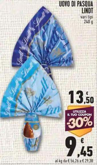 Conad Lindt Uovo di Pasqua vari tipi 240 g offerta