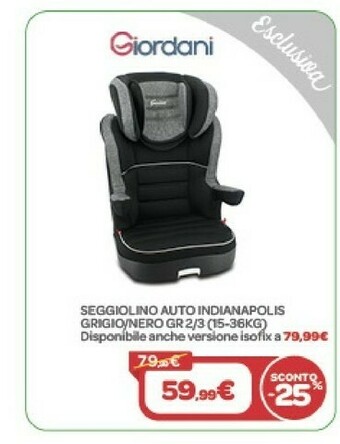 Bimbo Store Giordani Seggiolino Auto Indianapolis Grigio offerta