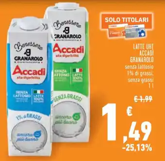 Granarolo Latte UHT Accadi senza lattosio 1% di grassi senza grassi 1 l