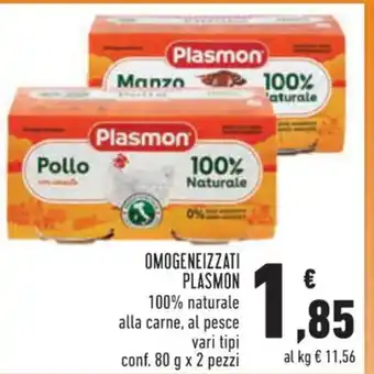 Conad Plasmon Omogeneizzati 100% naturale all carne, al pesce vari tipi conf. 80 g x 2 pezzi offerta