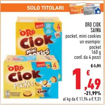 Conad Saiwa Oro Ciok pocket,mini cookies pocket 160 g conf, da 4 pezzi offerta