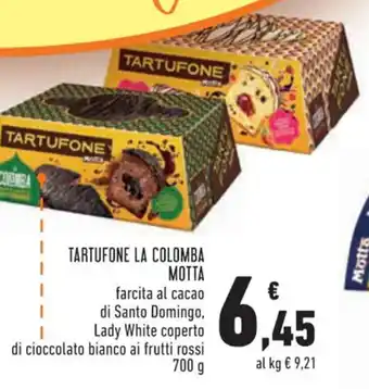 Conad Motta Tarfufone La Colomba farcita al cacao di Santo Domingo, Lady White coperto di ciccolato bianco ai frutti rossi 700 g offerta