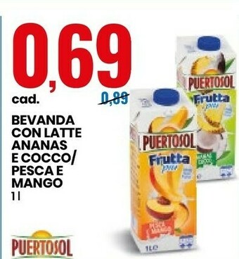 Eurospin Puertosol Bevanda Con Latte Ananas E Cocco/ Pesca E Mango offerta