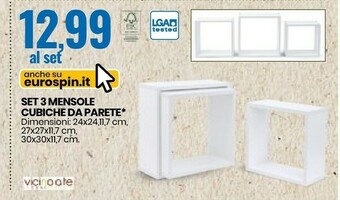 Eurospin Set 3 Mensole Cubiche Da Parete offerta