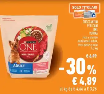 Conad Purina One Croccanrini Per Cani riso e manzo mini/small adult, mini pelle e pelo 1,5 kg offerta