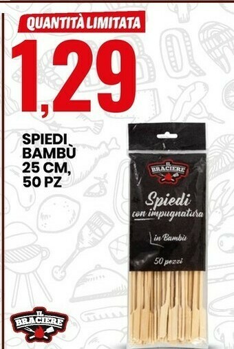 Eurospin Il braciere Spiedi Bambu 25 Cm 50 Pz offerta