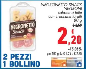 Negroni Negronetto Snack salame a fette con croccanti taralli 80 g