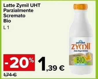 Carrefour Market Parmalat Latte Zymil Uht Parzialmente Scremato Bio offerta