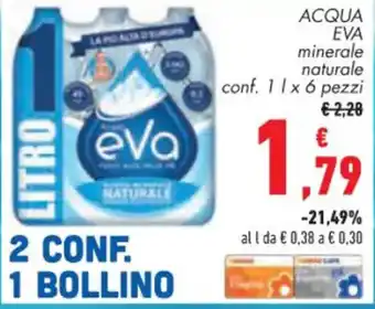 Conad Eva Acqua Minerale Naturale Conf. 1 l x 6 pezzi offerta