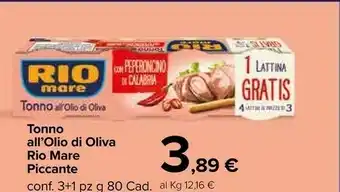 Carrefour Market Rio Mare Tonno All'olio Di Oliva Piccante offerta
