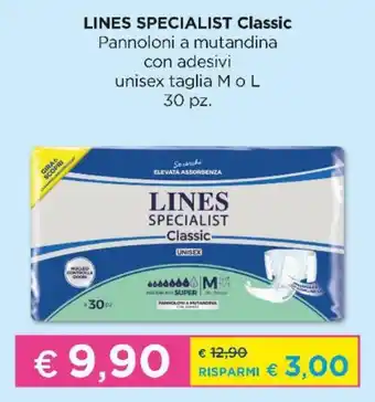 Lines Specialist Classic Pannoloni a mutandina con adesivi unisex taglia M o L 30 pz
