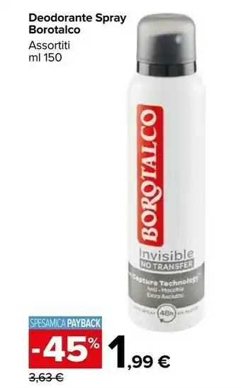 Carrefour Borotalco Invisible Unisex Deodorante Spray 150 Ml offerta