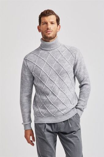 Maglia dolcevita uomo in misto lana grigio