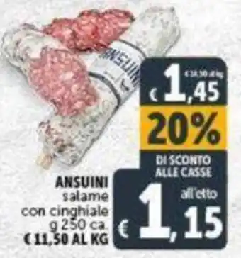 Ansuini salame con cinghiale g 250 ca.