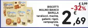 Conad Biscotti Mulino Bianco Barilla taralucci, macine, galletti, rigoli, campagnole, 1 kg offerta