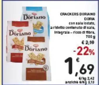 Conad Doria Crackers Doriano con sala lodato, a ridotto contenuto di sala, Integrale - ricco di fibra, 700 g offerta