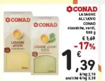 Conad Conad Lasagne All'Uovo classiche, verdi, 500 g offerta