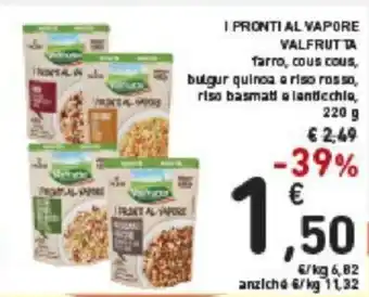 Conad l Pronti Al Vapore Valfrutta farro, cous cous, bulgur quinoa a riso rosan, riso basmati a lanticchia, 220 g offerta