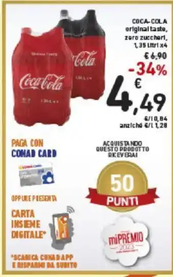 Conad Coca Cola original taste, zero zuccheri, 1,35 litri x 4 offerta