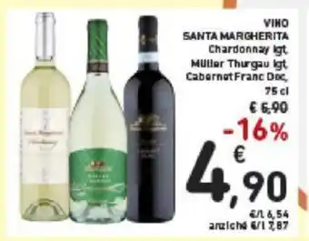 Conad Vino Santa Margherita Chardonnay Igt, Müller Thurgau Igt, Cabernet Franc Disc, 75 cl offerta