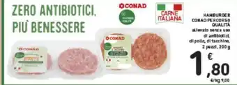 Conad Hamburger Conad Percorso Qualità allevata senza uno di antibiotici, di pollo, di tacchina, 2 pezzi, 200 g offerta