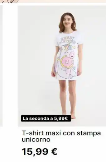 T-shirt maxi con stampa unicorno