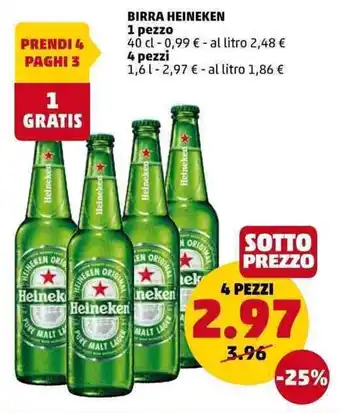 PENNY Heineken birra 4 pezzi 40 1,6 l offerta