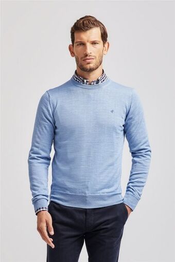 Maglia girocollo uomo in misto lana blu