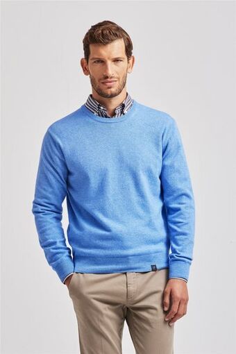 Maglia girocollo uomo in misto lana blu