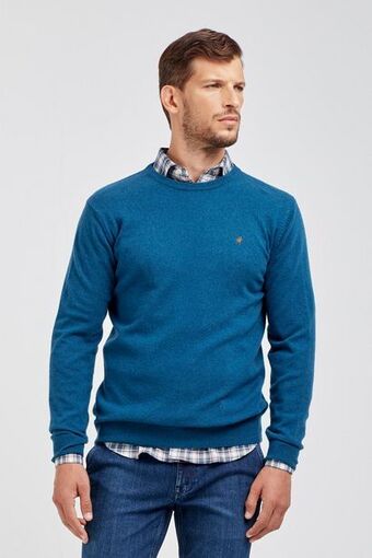 Maglia girocollo uomo in misto lana blu