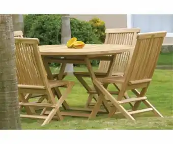 Set ind sunny in teak con tavolo rotondo e 4 sedie pieghevoli