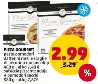 PENNY Gourmet Pizza pesto pomodori datterini rossi e scaglie di pecorino romano dop 400 g offerta