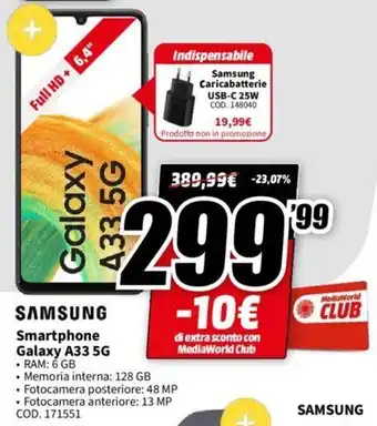 MediaWorld Samsung Smartphone Galaxy A33 5G offerta