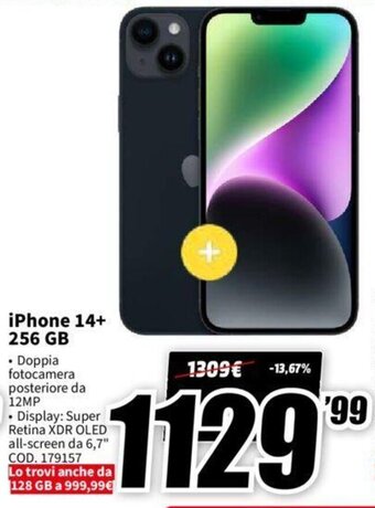 MediaWorld iPhone 14+ 256 GB offerta