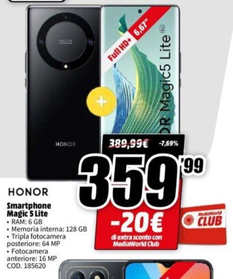 MediaWorld Honor Smartphone Magic 5 Lite offerta