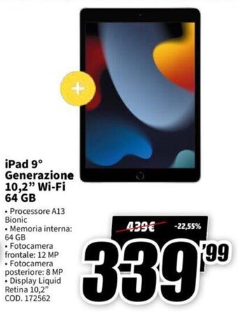MediaWorld iPad 9° Generazione 10,2''Wi-Fi 64 GB offerta