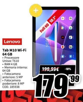 MediaWorld Lenovo Tab M10 Wi-Fi 64 GB offerta