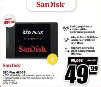 MediaWorld SanDisk SSD Plus 480GB offerta