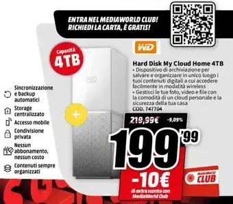MediaWorld Hard Disk My Cloud Home 4TB offerta