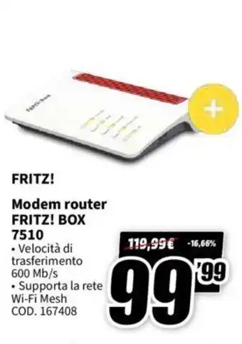 MediaWorld Fritz Modem router Fritz! Box 7510 offerta