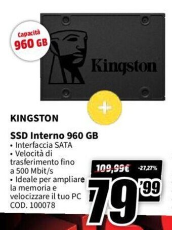 MediaWorld Kingston SSD Interno 960 GB offerta