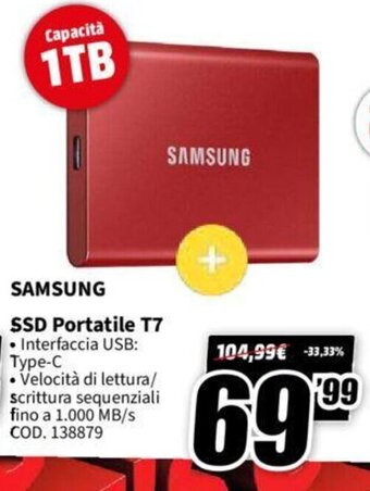 MediaWorld Samsung SSD Portatile T7 offerta